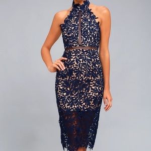Lulus Divine Destiny Navy Blue Lace Midi Dress - worn once!